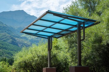 Metal Awning. Shelter Canopy Providing Protection from Sunny Weather