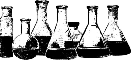 Black and white chemistry flask stencil set for vintage design and science projects