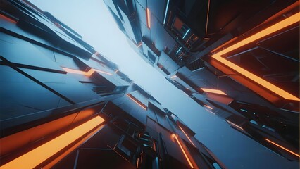 Futuristic Cityscape with Neon Lights and Angular Architecture