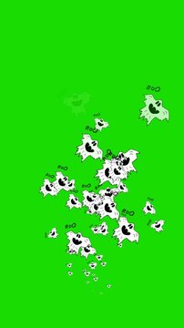 Vertical video: cartoon ghost rises from the bottom and fades out on a green chroma key background; keyable loop for Halloween intros, spooky promos and editing overlays. 3D animation