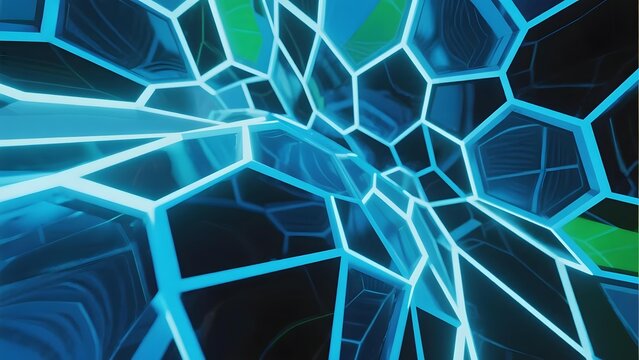 Abstract Geometric Pattern with Blue Neon Lines and Hexagonal Shapes