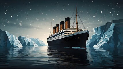 Illustration of ocean liner navigating icy waters