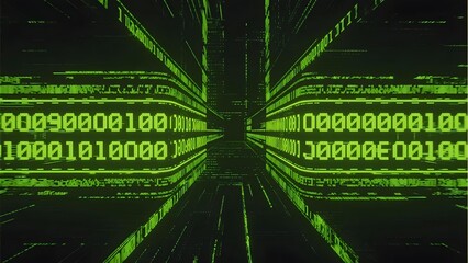 Binary Code in a Digital Maze: Green Numbers on Black Background