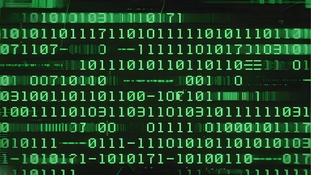 Binary Code Display with Green Digits on a Dark Background - Powered by Adobe
