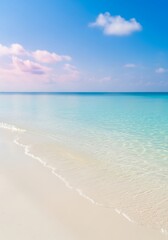 Obraz premium Pristine Turquoise Beach, Calm Waters, and Azure Sky.