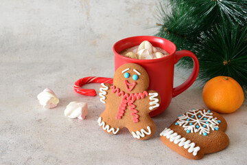 Festive Gingerbread Man and Holiday Treats with Hot Cocoa copy space