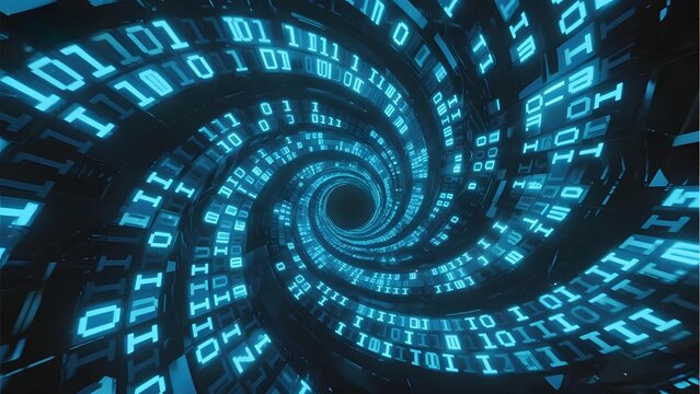 Binary Code Spiral: Digital Data Tunnel - Powered by Adobe