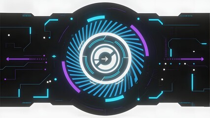 Futuristic Circular Interface with Neon Lights and Circuit Patterns