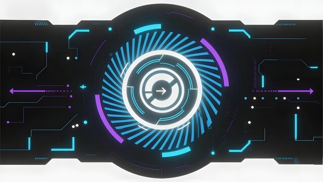 Futuristic Circular Interface with Neon Lights and Circuit Patterns