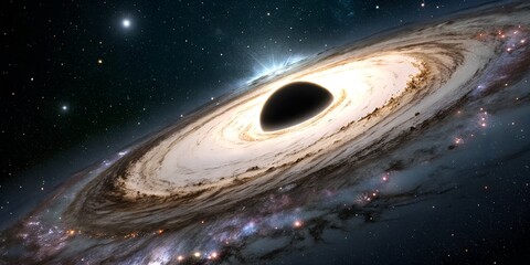 Exploration of a black hole surrounded by a bright accretion disk and cosmic dust in the vast universe ai, black, hole, space, universe, accretion, disk, cosmic, dust, stars, galaxies, deep, astronomy