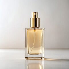 Elegant glass perfume bottle reflecting soft light captured in a minimalist setting showcasing luxurious fragrance design ai, perfume, bottle, fragrance, glass, luxury, design, product, minimalist, li