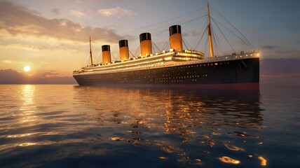 Titanic ship sailing in the sunset