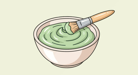 Green Face Mask in Bowl with Paintbrush.