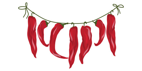 Red chili garland, Pepper string, Dried chili cluster