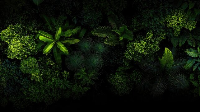 A vibrant overhead view of lush tropical foliage.