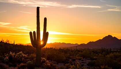 Silhouette saguaro cactus at sunset