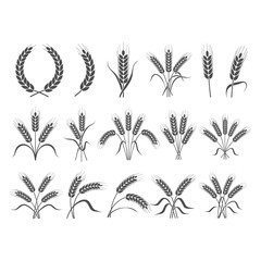 Collection of Wheat Ear Icons and Laurel Wreath Designs grain stalk