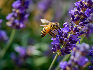 Fototapeta premium Close-up of a Bee on a Lavender Flower