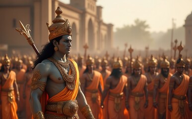 Obraz premium Rama leading his army during coronation in Ayodhya