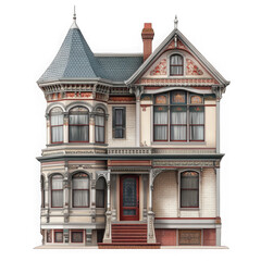 Victorian house facade illustration isolated on transparent background