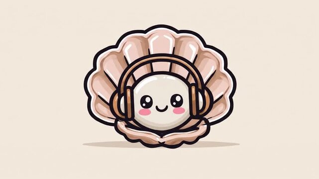 Seashell character with headphones