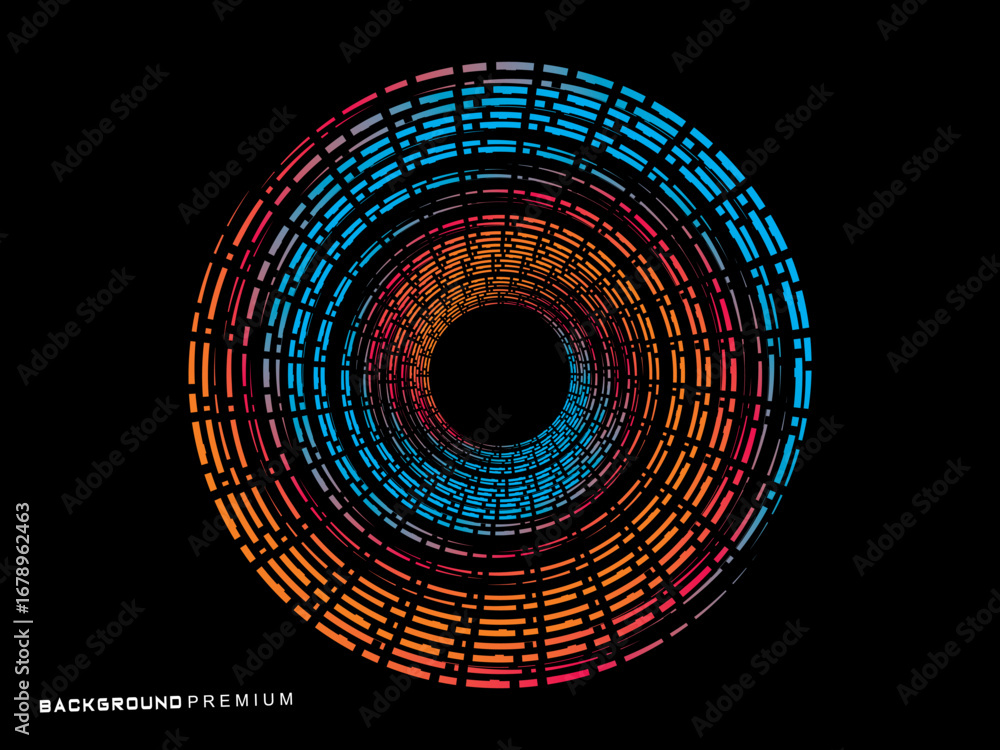 Poster vector background of rotating elliptical 3d shapes, consisting of a pattern of squares and wavy line