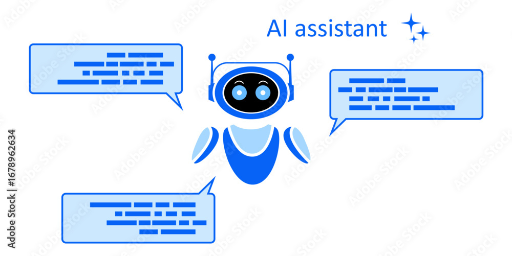 Poster ai assistant dialogue vector for virtual helpers, chatbots, and customer support. useful for illustr
