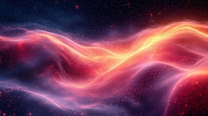 Vibrant cosmic waves of pik and orange light flowingthrough a starry backdrop,evoking a sense of wonder nd exploration in the univrse.