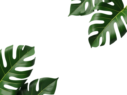 Dark Background with Lush Monstera Leaves Tropical Plant Frame for Design