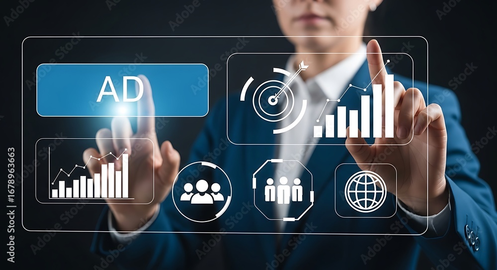 Poster business analytics interface with ad button image
