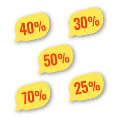 Vector Illustration 25, 30, 40, 50, 70 Percent Off Banner. Modern Red Web Label