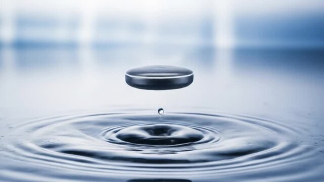 Water droplet creating ripples in a calm blue surface