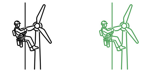 Skilled technician rappelling down a wind turbine for essential maintenance and inspection work