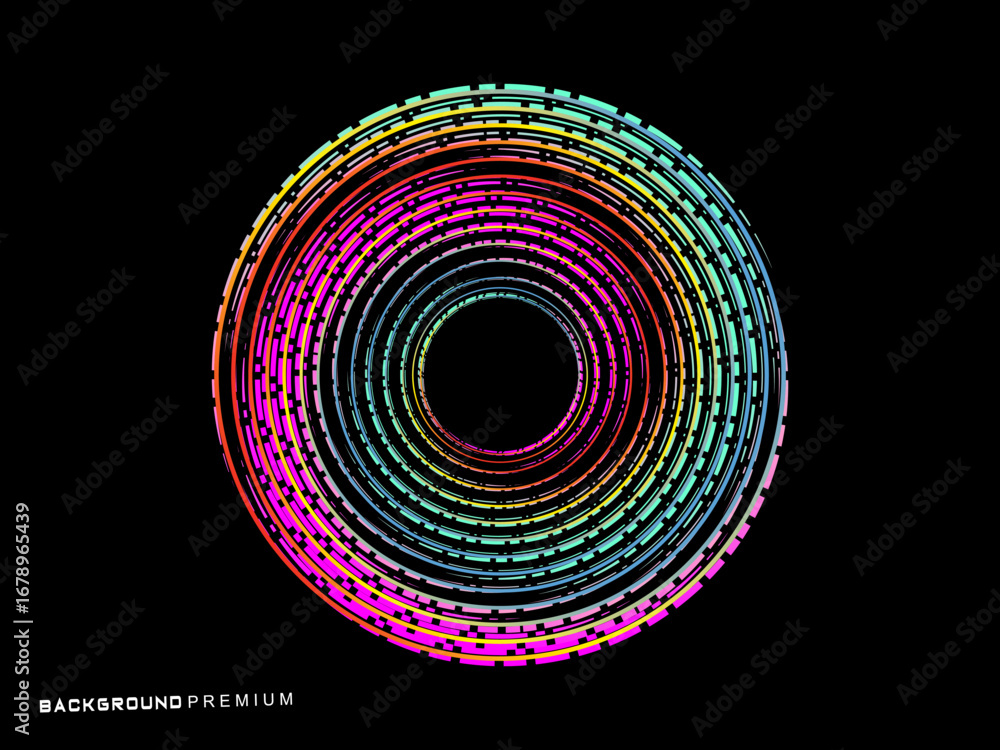 Fototapete vector background of rotating elliptical 3d shapes, consisting of a pattern of squares and wavy line