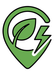Obraz premium Green energy electric vehicle charging station location marker symbol, symbolizing eco-friendly transportation and sustainable power for electric cars