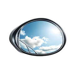 Fototapeta premium Gleaming Silver Car Side Mirror Reflects Beautiful Clouds - Isolated Image