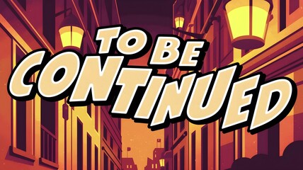 Comic book style text that says to be continued in bold yellow letters with a dark outline, set against a backdrop of a city street at night with glowing lanterns