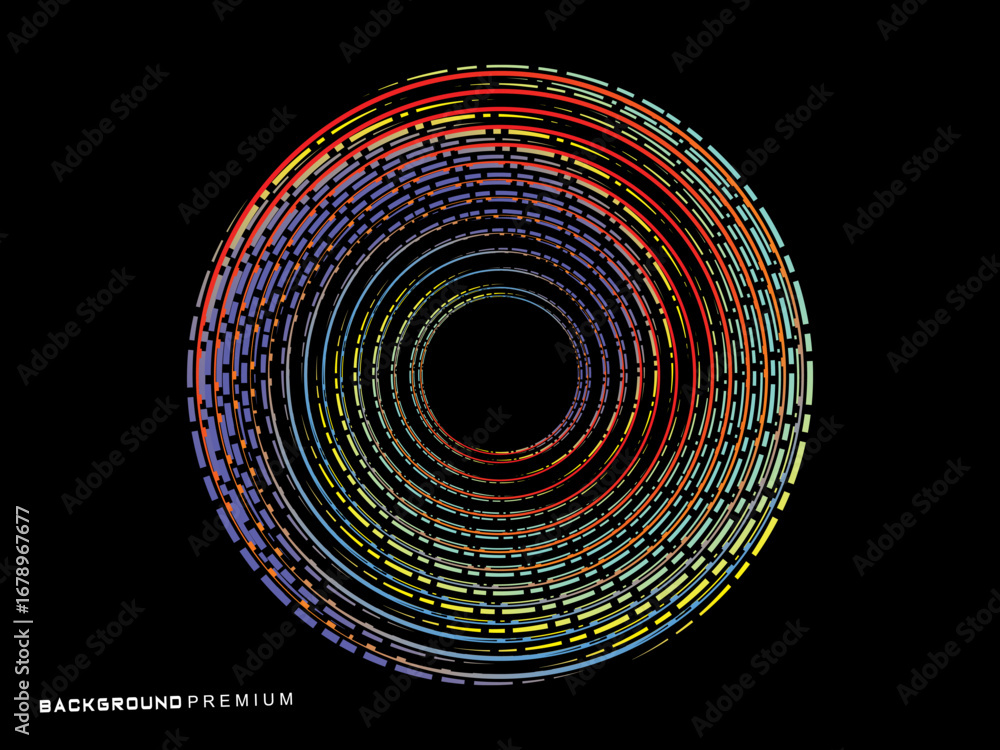 Poster vector background of rotating elliptical 3d shapes, consisting of a pattern of squares and wavy line