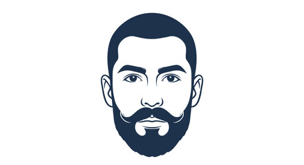 Detailed illustration of a mans face with a full beard and mustache.