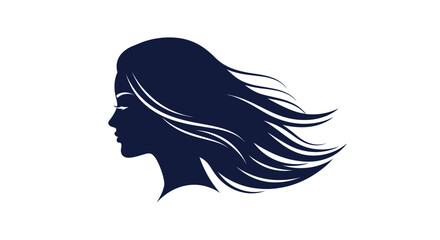 Elegant Woman Profile Silhouette with Flowing Hair Graphic Art.