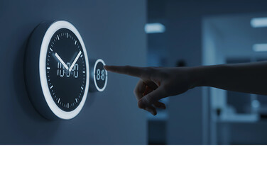 Smart Home Automation Hand Interacting with a Modern Climate Control System for Comfort and Efficiency