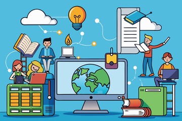 Global Online Learning and Education Icons