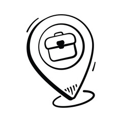 Hand drawn location marker icon with briefcase, highlighting career opportunities.