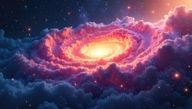 A celestial being, vibrant with cosmic energy, creates a swirling nebula with a gentle touch  Divine artistry in the vast expanse of space ,  ethereal,  cosmic art