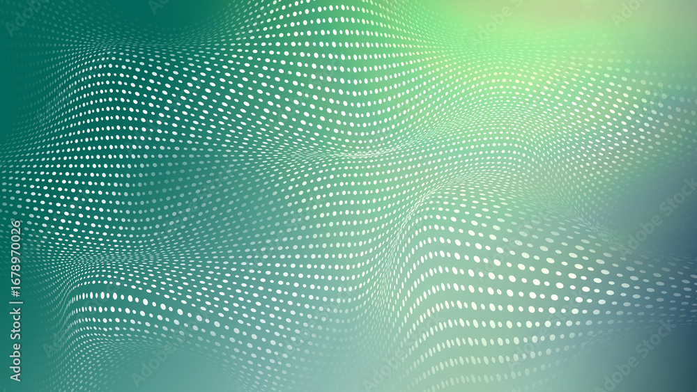 Poster dynamic green wave pattern with dot texture creating an abstract design in a digital space