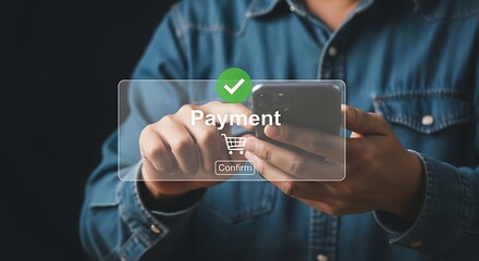 Person confirming payment on smartphone confirmation
