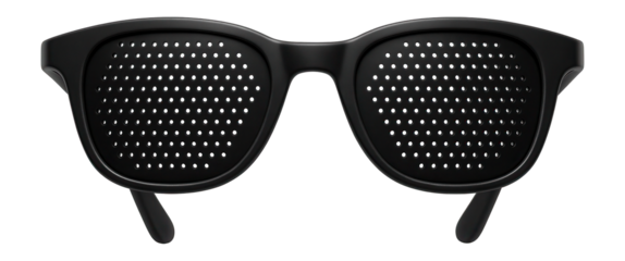 Black plastic pinhole vision-training glasses with evenly spaced perforations