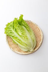 笊に乗ったリーフレタス　白バック　