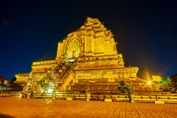 Phra That Chedi Luang of Wat Chedi Luang in evening light, Chiang Mai, Thailand