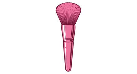 A vibrant pink makeup brush with a fluffy head and a sleek handle.